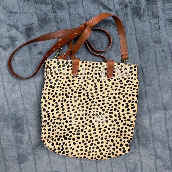 Madewell Handbags - Madewell Leopard Print Calf Hair Small Transport Tote Crossbody Bag Tan Leather